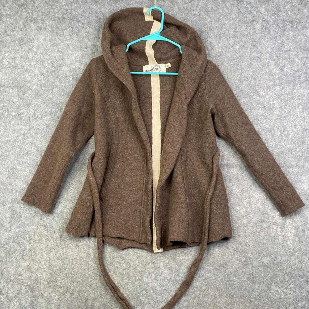 Anthropologie Brown Hooded Knit Cardigan with Cream Trim Accent
